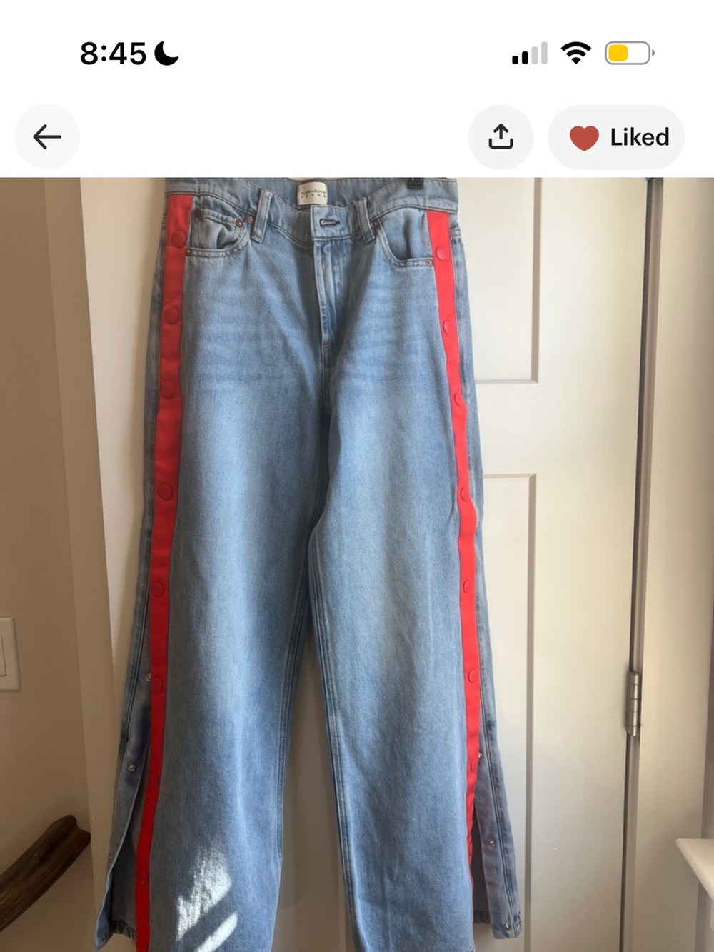 Alice + Olivia Light Blue Denim Wide-Leg Jeans with Red Side Snap Stripes
